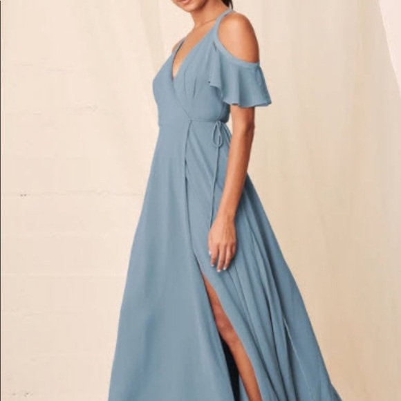 Lulu’s Easy Listening Slate Blue Cold Shoulder Maxi Dress Size Large - Picture 8 of 9
